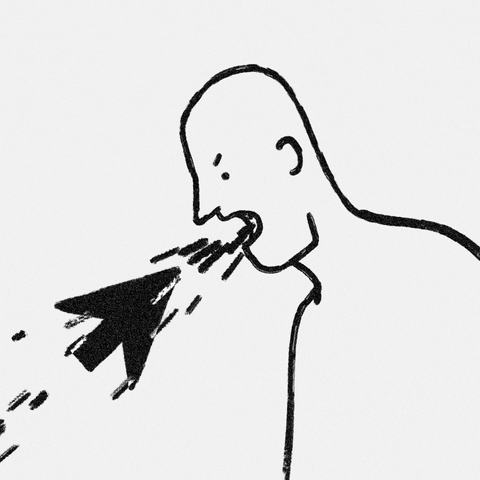 Black and white animated figure rejecting a cursor