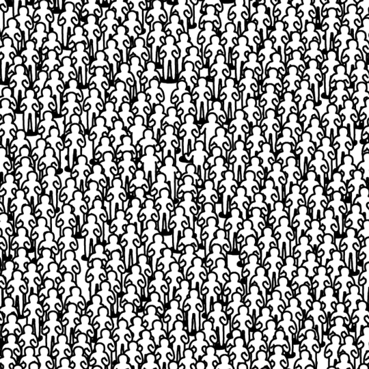 Dense crowd animation in black and white