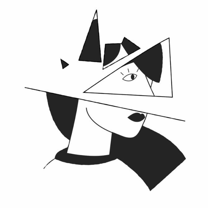 Animated geometric black and white portrait