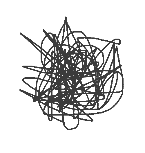 Black and white animated hand holding a dark object