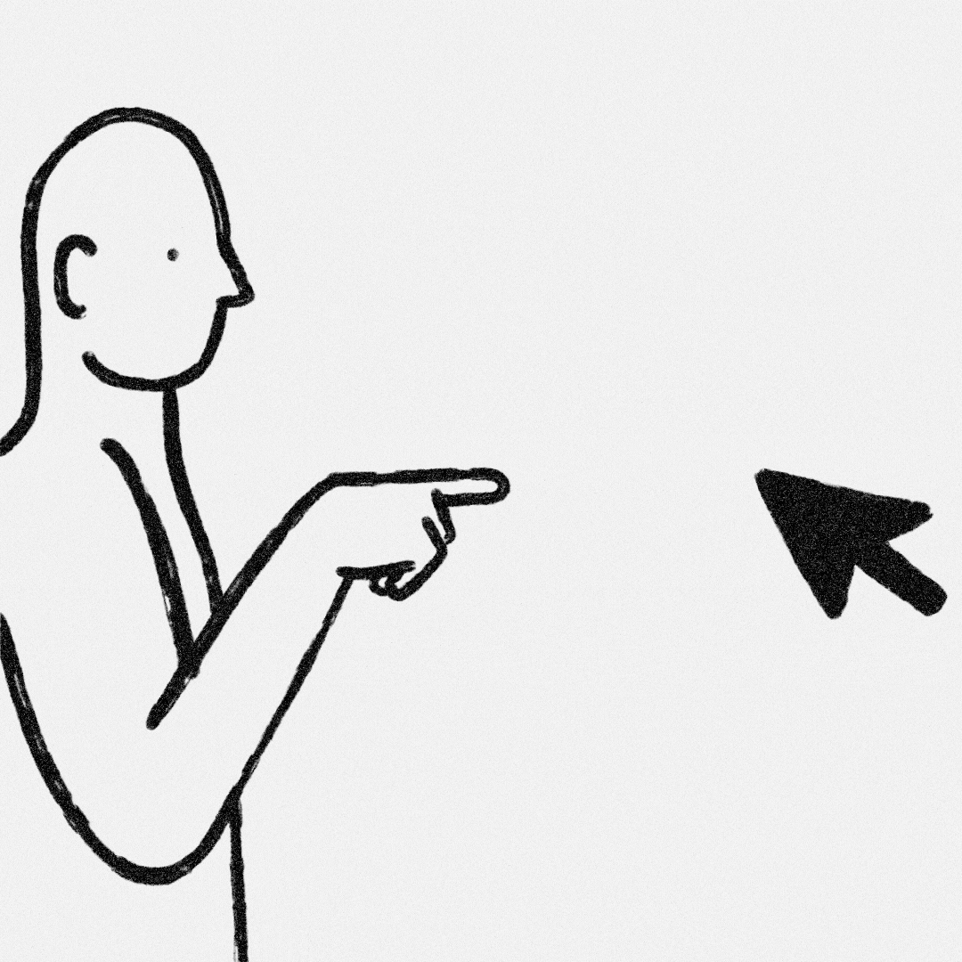 Black and white animated person walking in open space