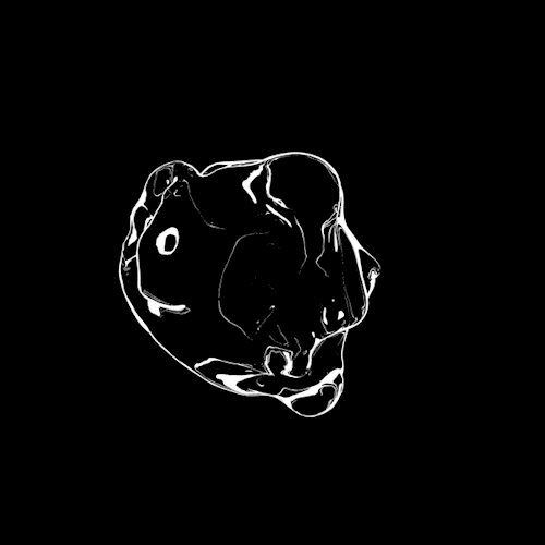 Abstract black and white animated form on a black background